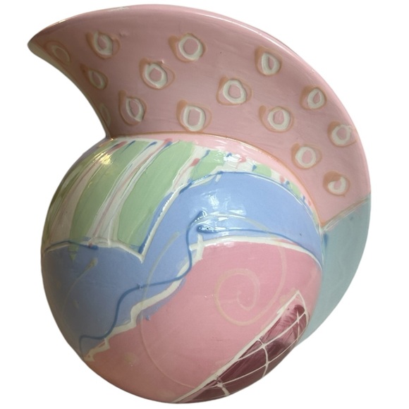 Ceramic Pitcher Vase Post Modern 1980s Colorful Pastel Artisan Signed Pink Blue - Picture 1 of 10